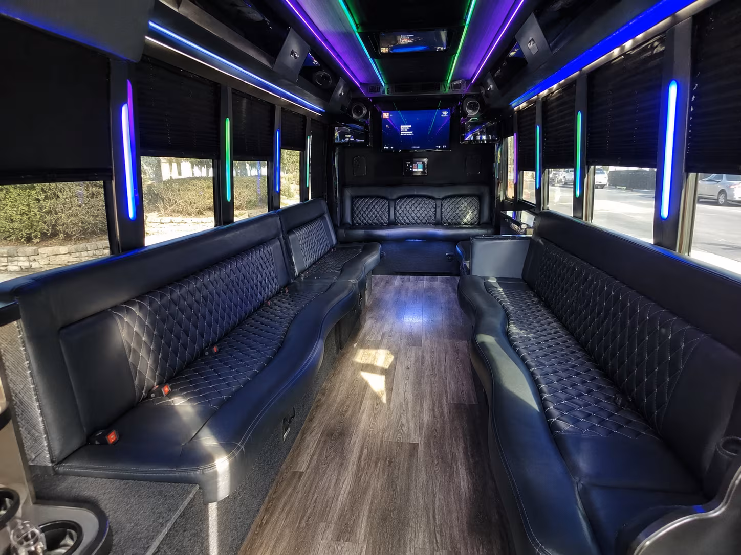 Passenger seating aboard a party bus rental serving Orlando